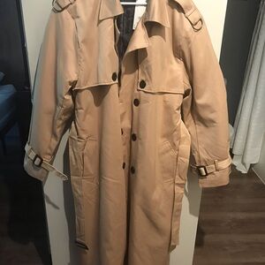 Elegant Tan Trench Coat with Buckle Details